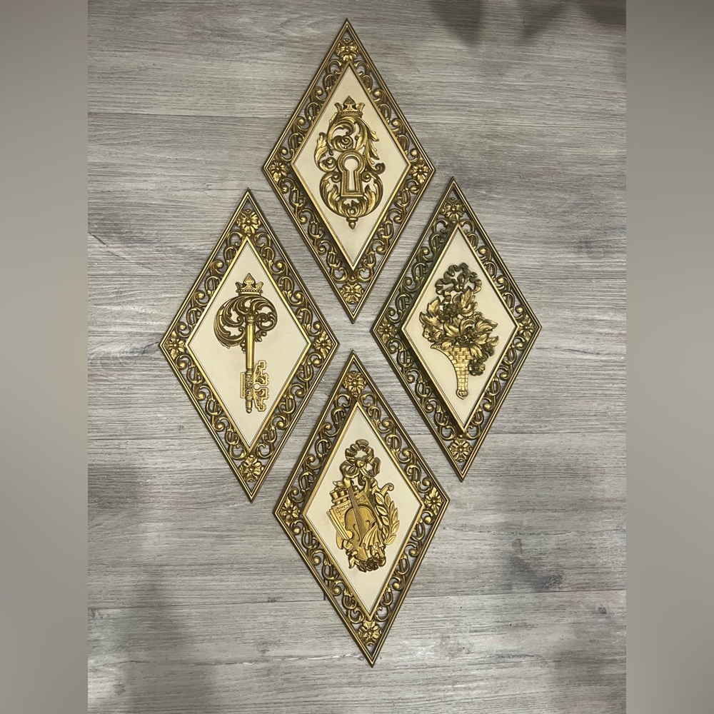 Vintage Dart Mid-Century Modern Gold‎ Diamond Wall Plaques (Set of 4)